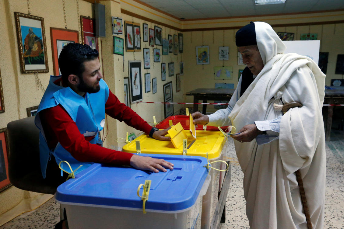 A man casts his vote during the municipal election at a polling station in Zwara, Libya March 30, 2019. (Reuters)