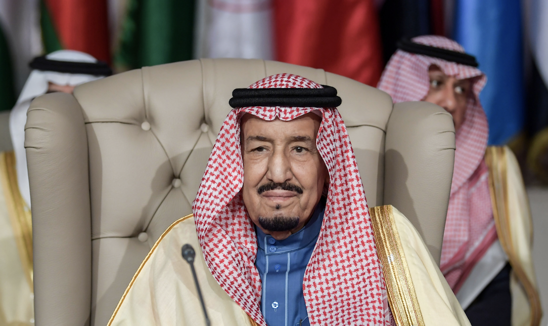 Saudi Arabia's King Salman bin Abdulaziz attends the opening session of the 30th Arab League summit in the Tunisian capital Tunis on March 31, 2019. (AFP)