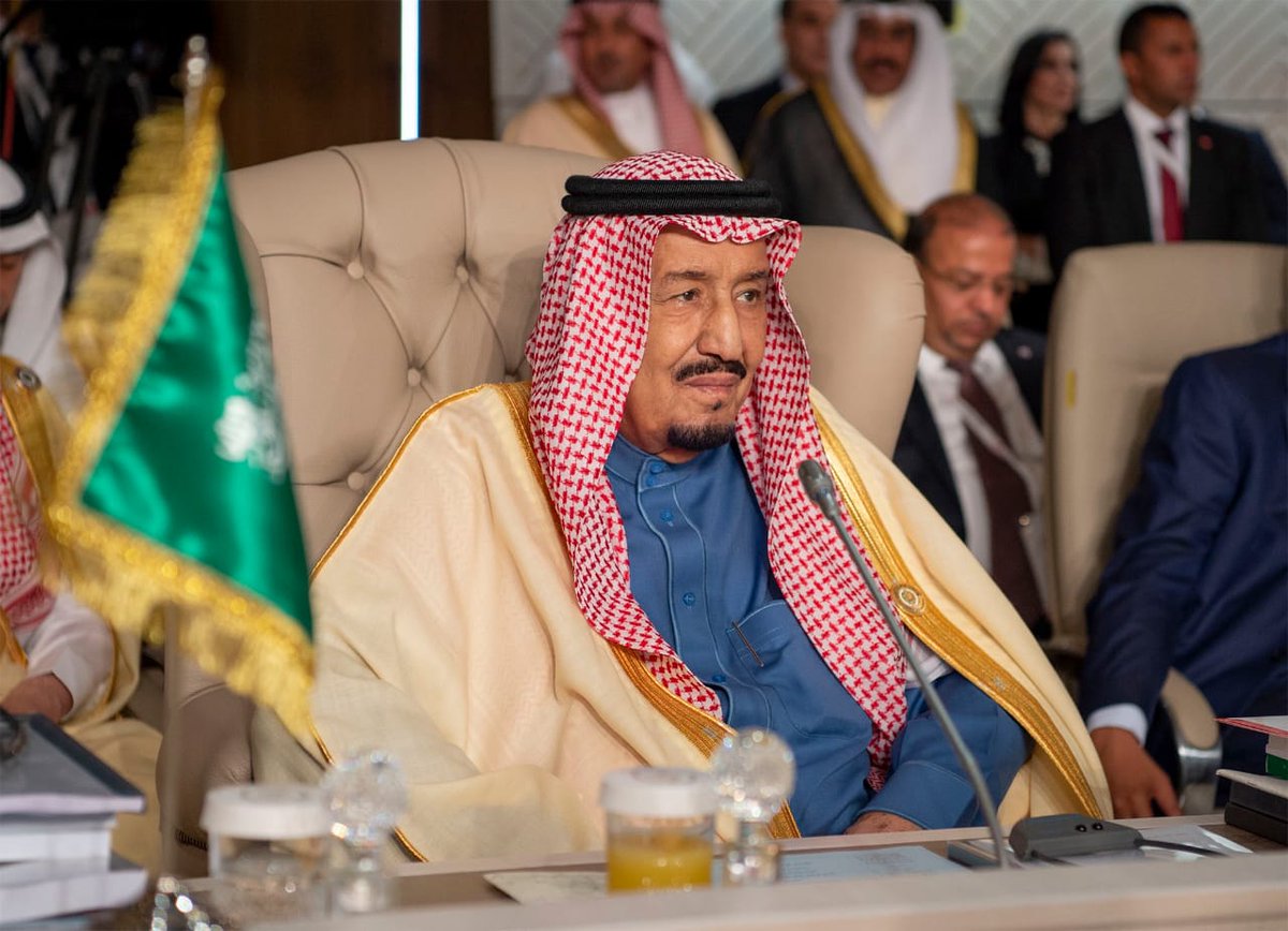 Saudi Arabia's King Salman bin Abdulaziz attends the opening session of the 30th Arab League summit in the Tunisian capital Tunis on March 31, 2019. (SPA)