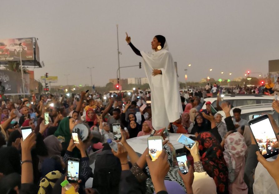Dubbed online as “Kandaka,” or Nubian queen, she has become a symbol of the protests. (Lana Haroun)