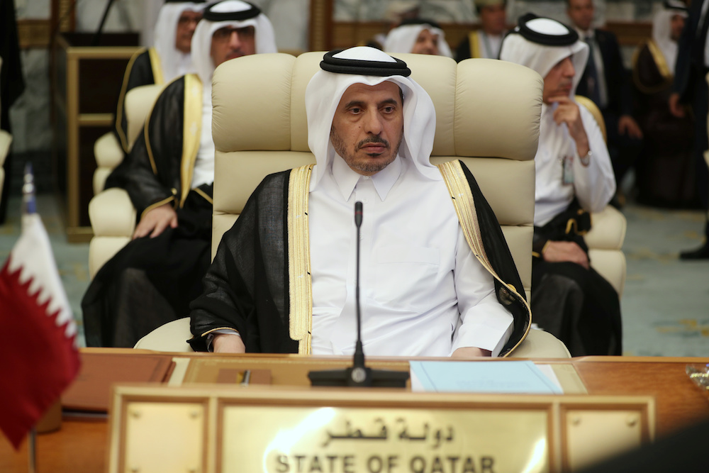 Qatar's Prime Minister and Interior Minister Sheikh Abdullah bin Nasser bin Khalifa Al-Thani attends the Arab summit in Makkah. (Reuters)