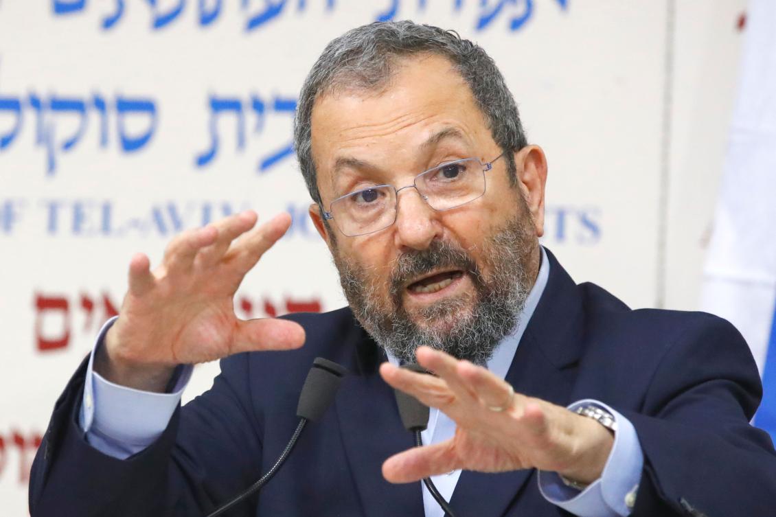 In this file photo taken on June 26, 2019, former Israeli prime minister Ehud Barak gives a press conference at Beit Sokolov in Tel Aviv on June 26, 2019. (AFP)
