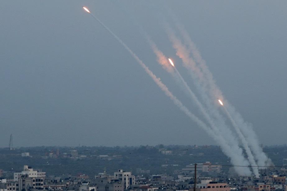 Rockets are fired from Gaza toward Israel. (Reuters)