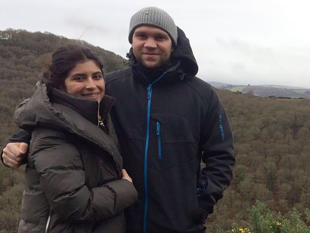 Matthew Hedges, right, with his wife Daniela Tejada in this undated picture. (Detained in Dubai /AFP)