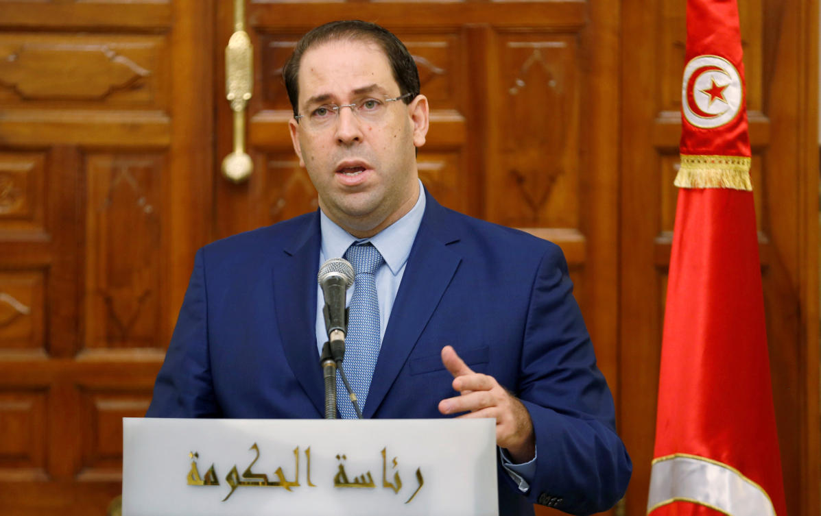 Tunisia's Prime Minister Youssef Chahed attends a news conference in Tunis, Tunisia, October 26, 2018. (Reuters)