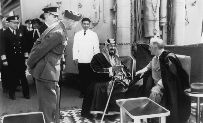 King Abdul Aziz Bin Al Saud of Saudi Arabia,with 2 U.S Army generals,c1945 