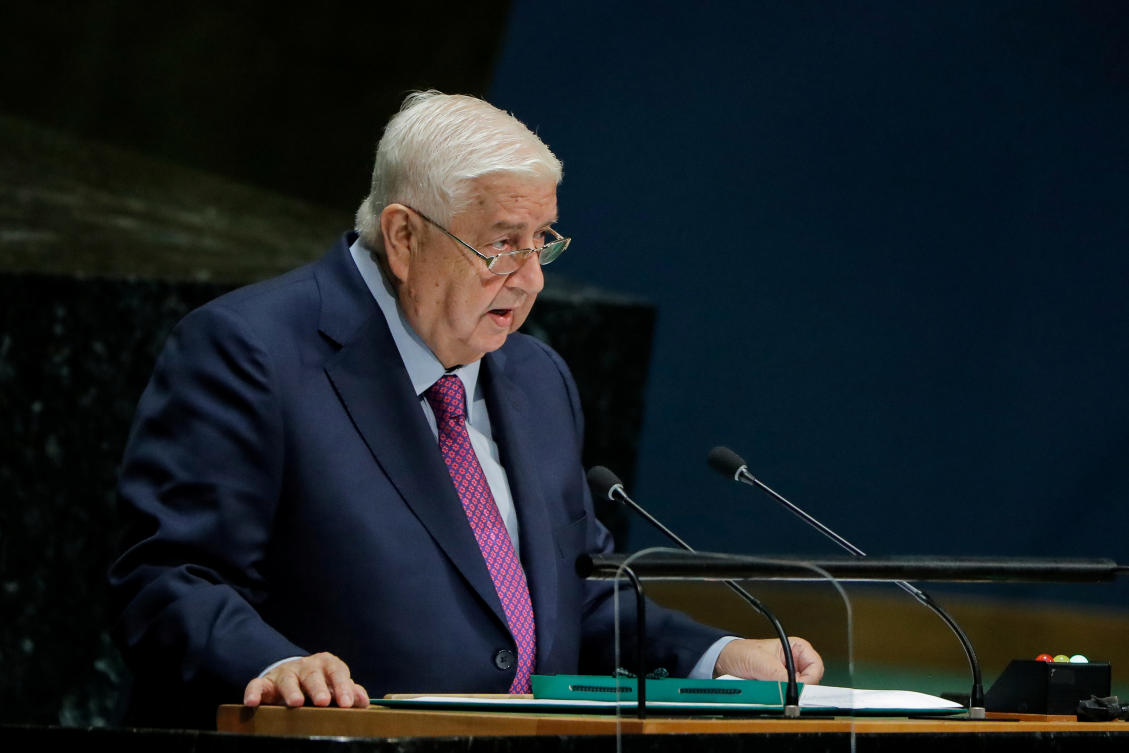 Syrian Foreign Minister Walid Muallem addresses the UN General Assembly on Saturday. (Reuters)