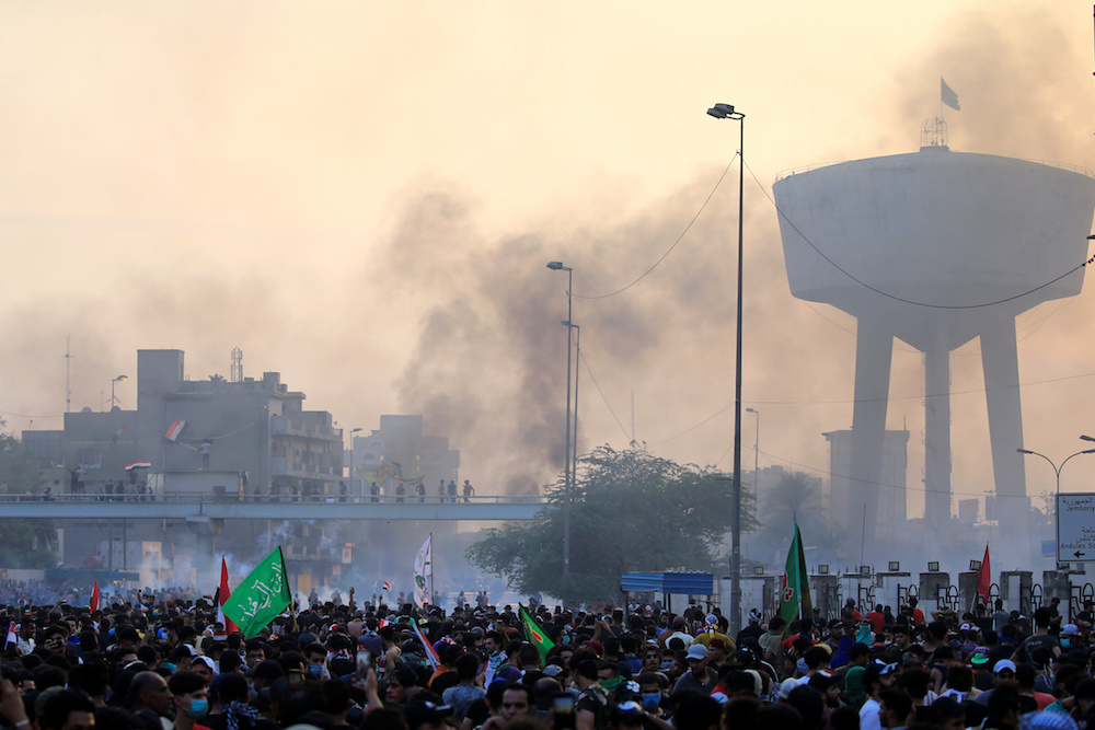 Demonstrators, in Baghdad, Iraq on Wednesday. (Reuters)