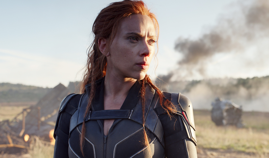 Scarlett Johansson, left, in ‘Black Widow.’ Above: Disney’s epic ‘Mulan.’ (AP)