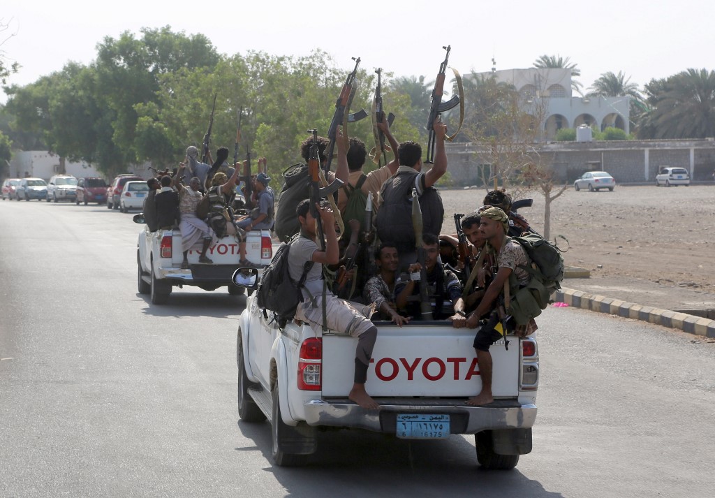 Houthis are pictured in the port city of Hodeidah on December 29, 2018. (File/AFP)