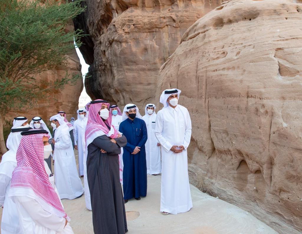 Saudi Crown Prince Mohammed bin Salman gave Qatar’s Emir Sheikh Tamim bin Hamad Al-Thani a tour around the historic city of AlUla on Tuesday. (Supplied)