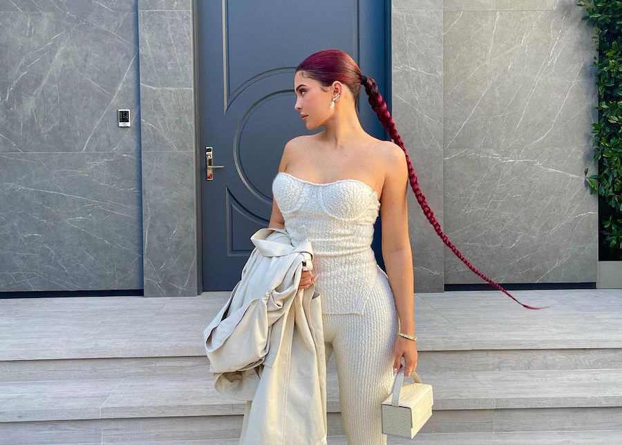 Kylie Jenner showed off the L’Afshar Ida bag in beige croc. Instagram