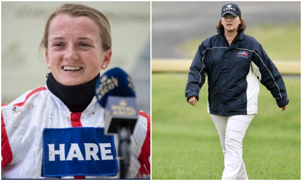 Trainer Jane Chapple-Hyam (R) landed in Riyadh earlier in the week and has already seen Albadri, who will be ridden by Hollie Doyle (L), have a few positive run outs on the track. (AFP/File Photos)