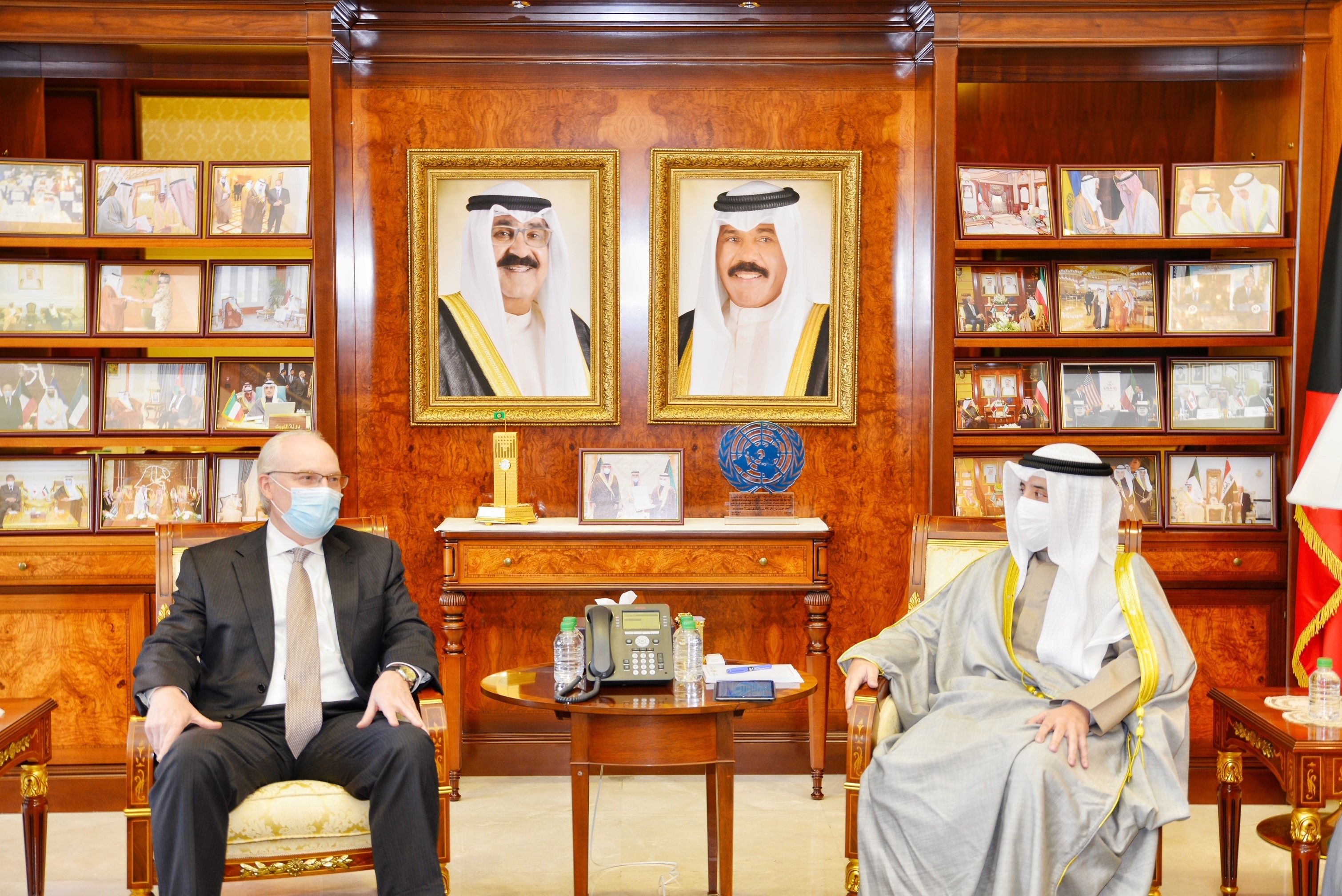 Kuwait’s Foreign Minster Sheikh Ahmed Nasser Al-Mohammed Al-Sabah received US envoy to Yemen Tim Lenderking in Kuwait City on Monday, March 1, 2021. (KUNA)