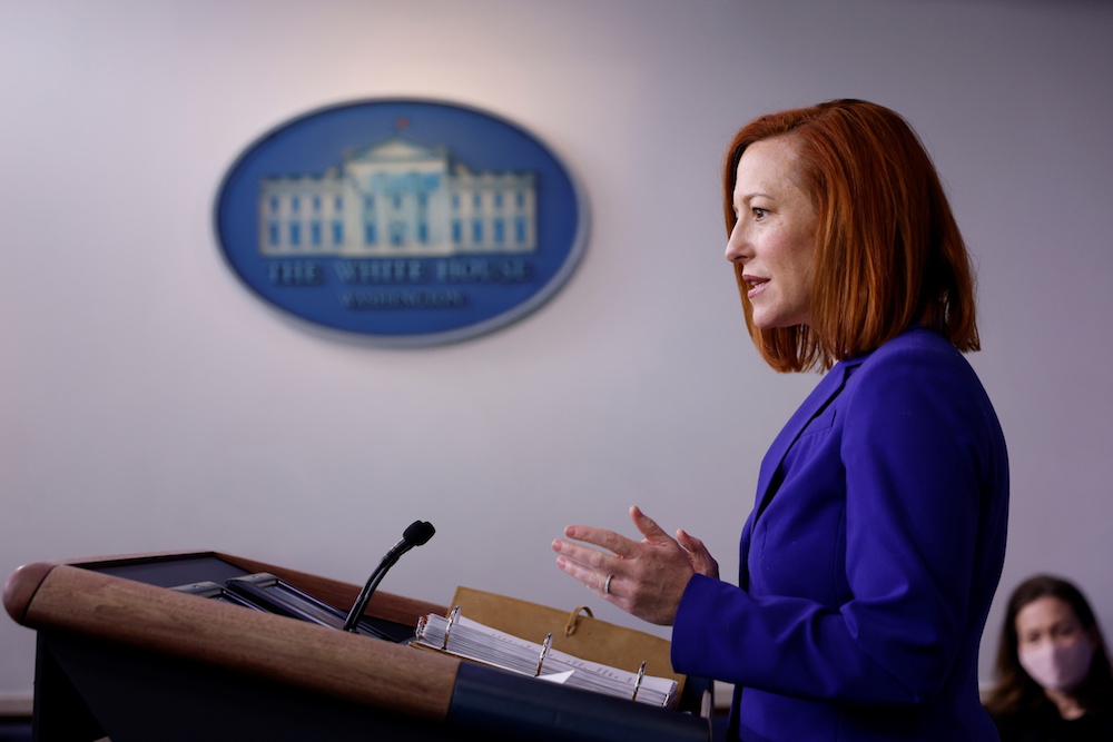 White House Press Secretary Jen Psaki delivers remarks during a daily press briefing at the White House in Washington DC on March 8, 2021. (Reuters)