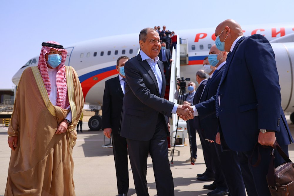 Russia’s Foreign Minster Sergey Lavrov arrived in the Saudi capital, in Riyadh on an official visit on Wednesday, March 10, 2021. (SPA)