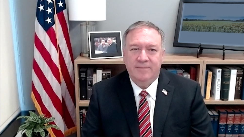 Former US Secretary of State Mike Pompeo spoke, in an exclusive interview with Arab News, about the sustained threat the Iranian regime poses. (AN Photo/Screenshot)
