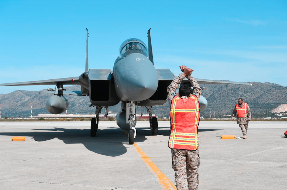 The “Falcon Eye 1” exercise took place at the Souda Air Force Base in Greece. (Saudi Ministry of Defense) The “Falcon Eye 1” exercise took place at the Souda Air Force Base in Greece. (Saudi Ministry of Defense)