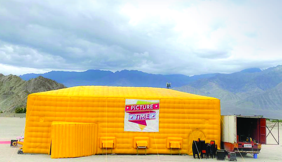 At an altitude of more than 11,500 feet, the mobile theater can seat up to 120 people. (Supplied)