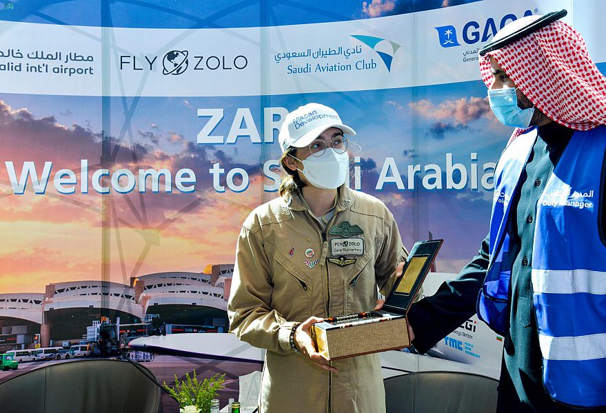 Belgian-British teenage pilot, Zara Rutherford, arrives in Riyadh as part of her Fly Zolo mission to break the world record. (SPA)