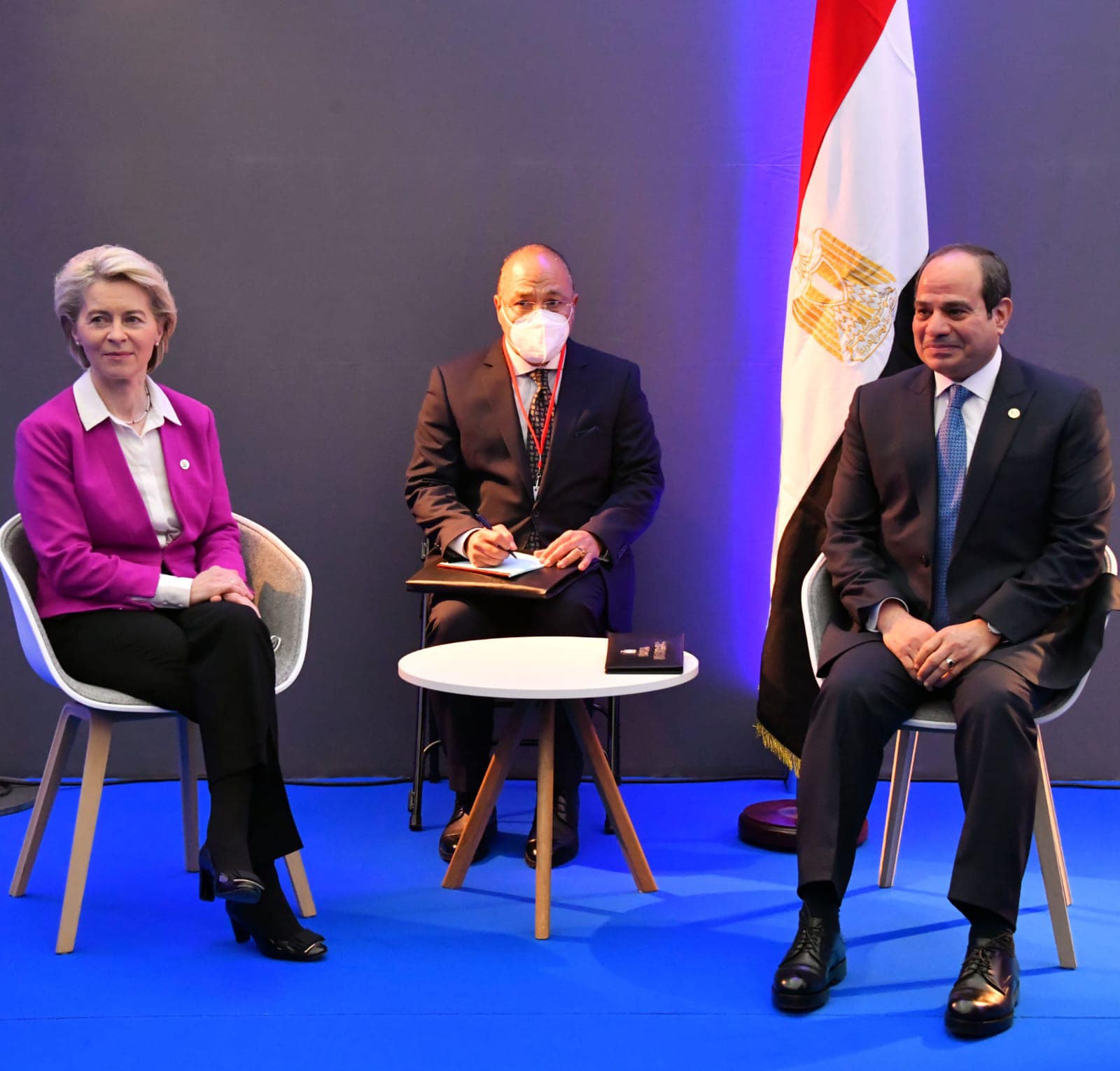 Egyptian President Abdel Fattah El-Sisi meets European Commission President Ursula von der Leyen on the sidelines of the One Ocean Summit in Brest, France. (Facebook/Spokesman of the Egyptian Presidency)