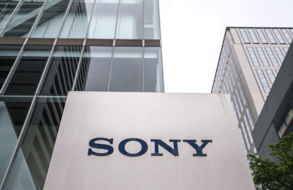 In this picture taken on May 9, 2022, the Sony logo is displayed at an entrance of the company's headquarters in Tokyo. (AFP)