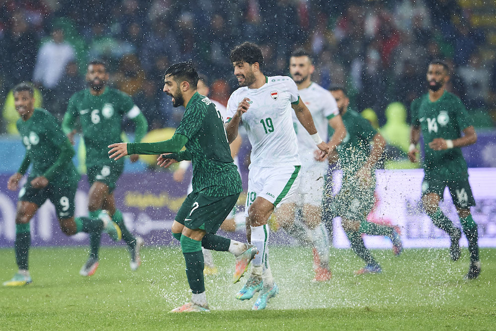 Iraq defeated Saudi Arabia 2-0 on Monday evening at an almost flooded Basra International Stadium to go top of Group A of the Arabian Gulf Cup. (Twitter/@AGCFF)