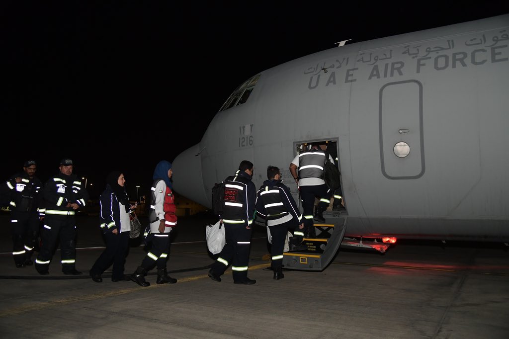 The UAE has dispatched planes to both Turkiye and Syria with relief items and rescue teams following a quake that struck on Monday. (UAE Ministry of Defense)