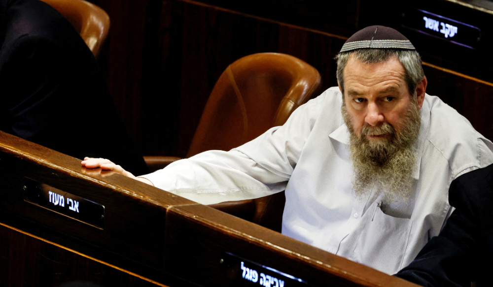Avi Maoz head of the far right religious party, Noam, attends a session at the plenum at the Knesset, Israel's parliament in Jerusalem December 28, 2022. (REUTERS)