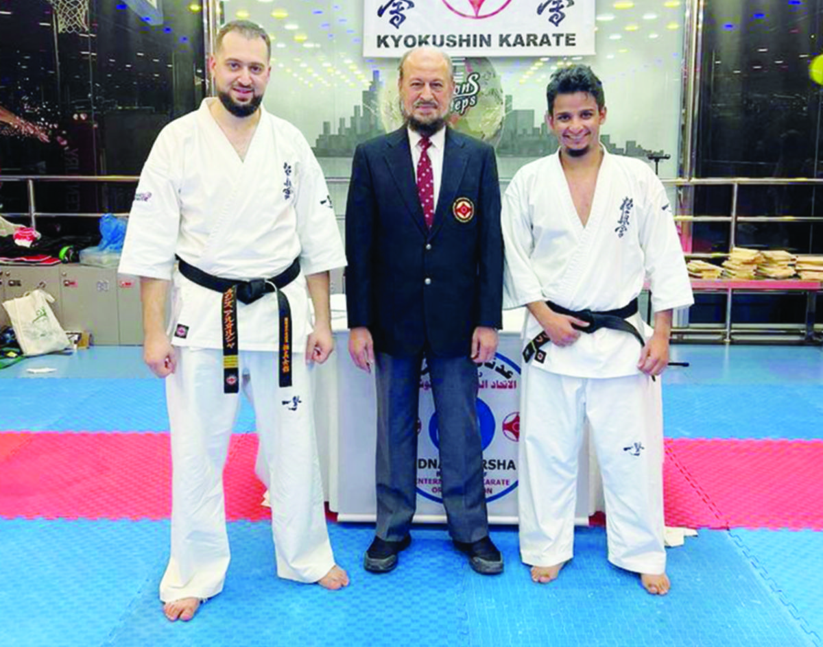 Pictured from left to right: Sensei Abdulaziz Altarsha, Adnan Altarsha, the IKO branch chief in Saudi Arabia, and Meshari Alharrah. (Supplied)