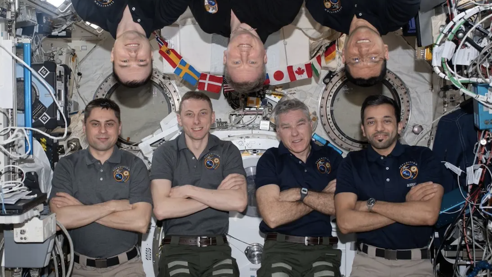 Emirati astronaut Sultan al-Neyadi posts a picture with his fellow crewmates on board the International Space Station (ISS) ahead of his return to Earth. (Twitter, formerly X/@Astro_Alneyadi)