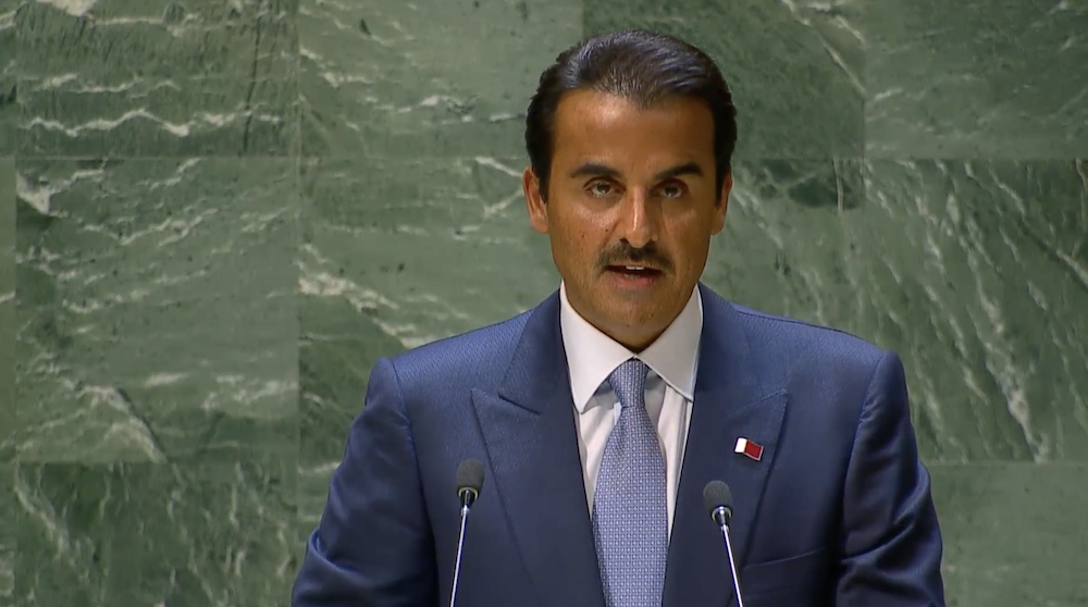  Sheikh Tamim bin Hamad Al-Thani said it was “unacceptable” that the Palestinian people continued “to languish under the yoke and intransigence of Israeli occupation.” (Screenshot/UNTV)