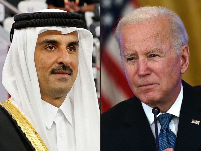 Qatar’s Emir Sheikh Tamim bin Hamad Al-Thani and US President Joe Biden. (AFP file photo)