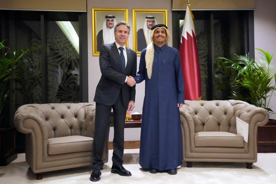 US Secretary of State Antony Blinken meets with Qatar's Prime Minister and Foreign Minister Sheikh Mohammed bin Abdulrahman al-Thani, at Diwan Annex, in Doha on February 6, 2024. (AFP)