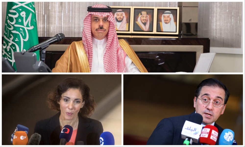 Saudi Foreign Minister Prince Faisal bin Farhan spoke with Belgian FM Hadja Lahbib and Spanish FM Jose Manuel Albares on Thursday. (File/AFP)