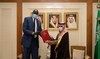 Saudi Foreign Minister Prince Faisal bin Farhan meets his South Sudanese counterpart Mayiik Ayii Deng in Riyadh. (SPA)