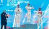 Mercedes-EQ driver Nyck de Vries (C) has won the Formula E Season 8-opening Diriyah E-Prix for the second year running. (SPA)