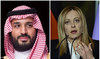 Saudi Arabia’s Crown Prince Mohammed bin Salman and Italy’s Prime Minister Giorgia Meloni. (File/SPA/AFP)