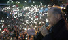 Erdogan addresses his supporters following early exit poll results for the second round of presidential election. 