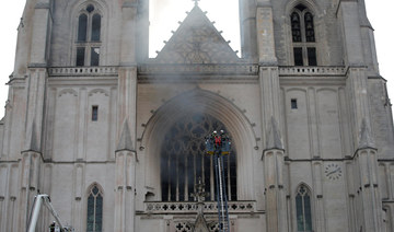 Firemen battle blaze at Nantes cathedral in western France