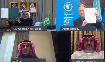 The deal was signed by KSrelief Supervisor General Dr. Abdullah Al-Rabeeah, the advisor to the Royal Court, and WFP Executive Director David Beasley. (Screenshot)