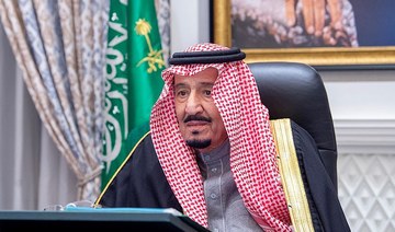 Saudi Arabia’s Council of Mincers held their weekly meeting, virtually chaired by King Salman from NEOM on Tuesday, Feb. 23, 2021. (SPA)