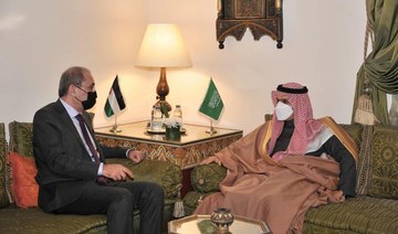 Saudi Arabia’s Foreign Minster Prince Faisal bin Farhan meets his Jordanian counterpart Ayman Safadi in Cairo on Wednesday, March 3, 2021. (SPA)