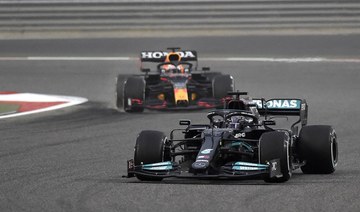 Mercedes' British driver Lewis Hamilton leads Red Bull's Dutch driver Max Verstappen during the Bahrain Formula One Grand Prix. (AFP)