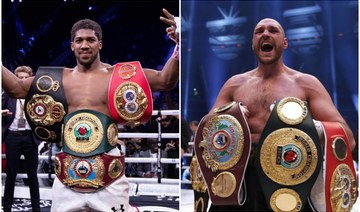 The all-British fight between Anthony Joshua (L) and Tyson Fury for the undisputed world heavyweight title will take place in Saudi Arabia, according to promoter Eddie Hearn. (AFP/File Photos)