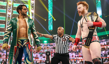 Saudi Arabia’s Mansoor with WWE Superstar Sheamus. (WWE)