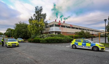 Three activists from Palestine Action stormed, scaled, and occupied the Runcorn Factory of APPH, which the group says manufactures military technology and landing gear for Elbit Systems’ drone. (VX Pictures)