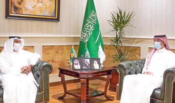 The president of the Human Rights Commission, Dr. Awwad Al-Awwad, held talks with GCC Secretary-General Dr. Nayel Al-Hajraf in Riyadh. (SPA)