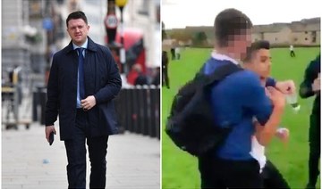 English Defence League founder Stephen Yaxley-Lennon (L), known as Tommy Robinson, arriving at court for a libel case for accusations made against Syrian refugee schoolboy Jamal Hijazi, filmed in 2018. (AFP/Screenshot/File Photos)