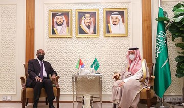 Saudi Arabia’s Foreign Minister Prince Faisal bin Farhan receives his Eritrean counterpart Osman Saleh Mohammed in Riyadh. (SPA)